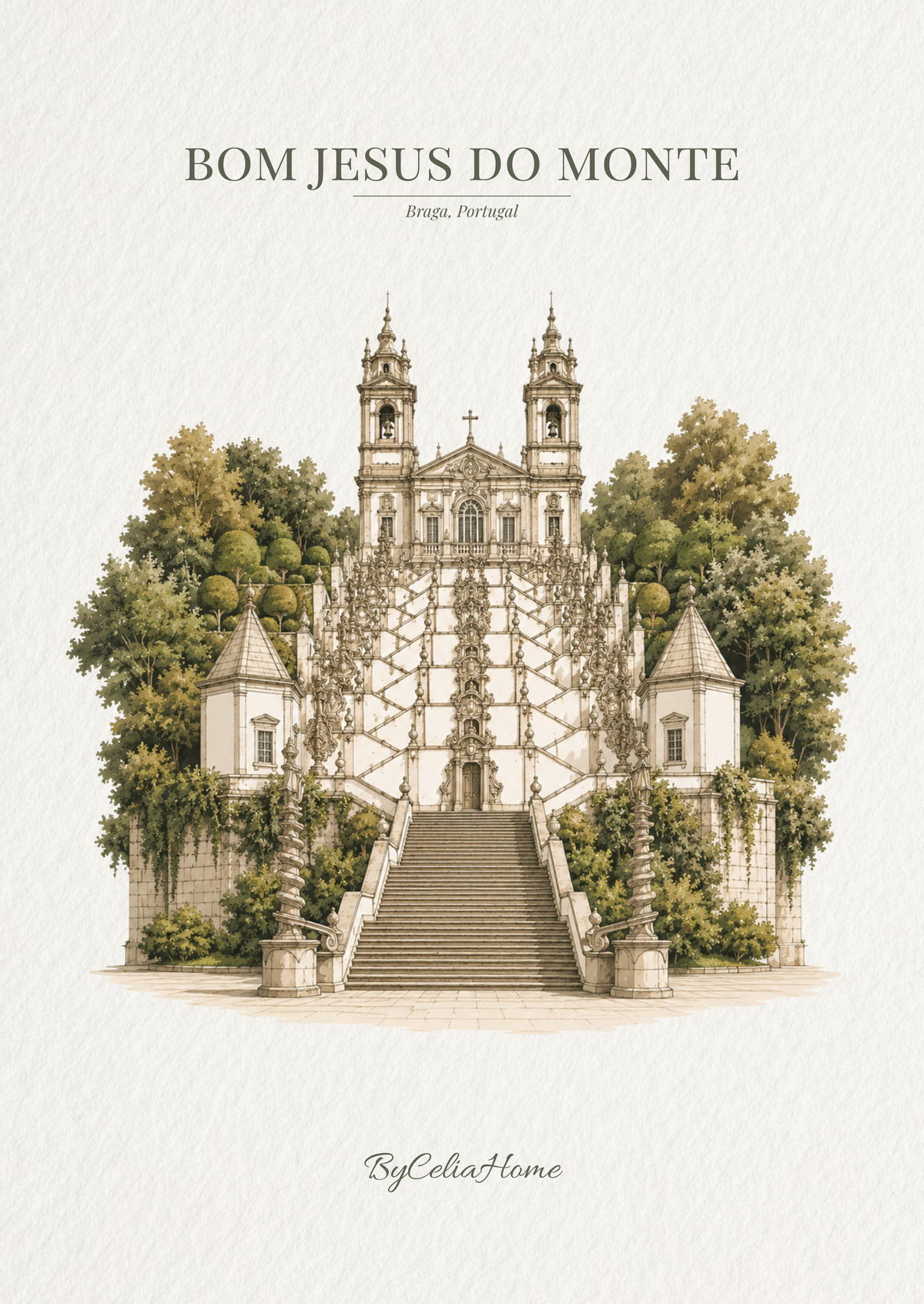 Visuel du tableau Braga représentant le sanctuaire du Bom Jesus do Monte au Portugal