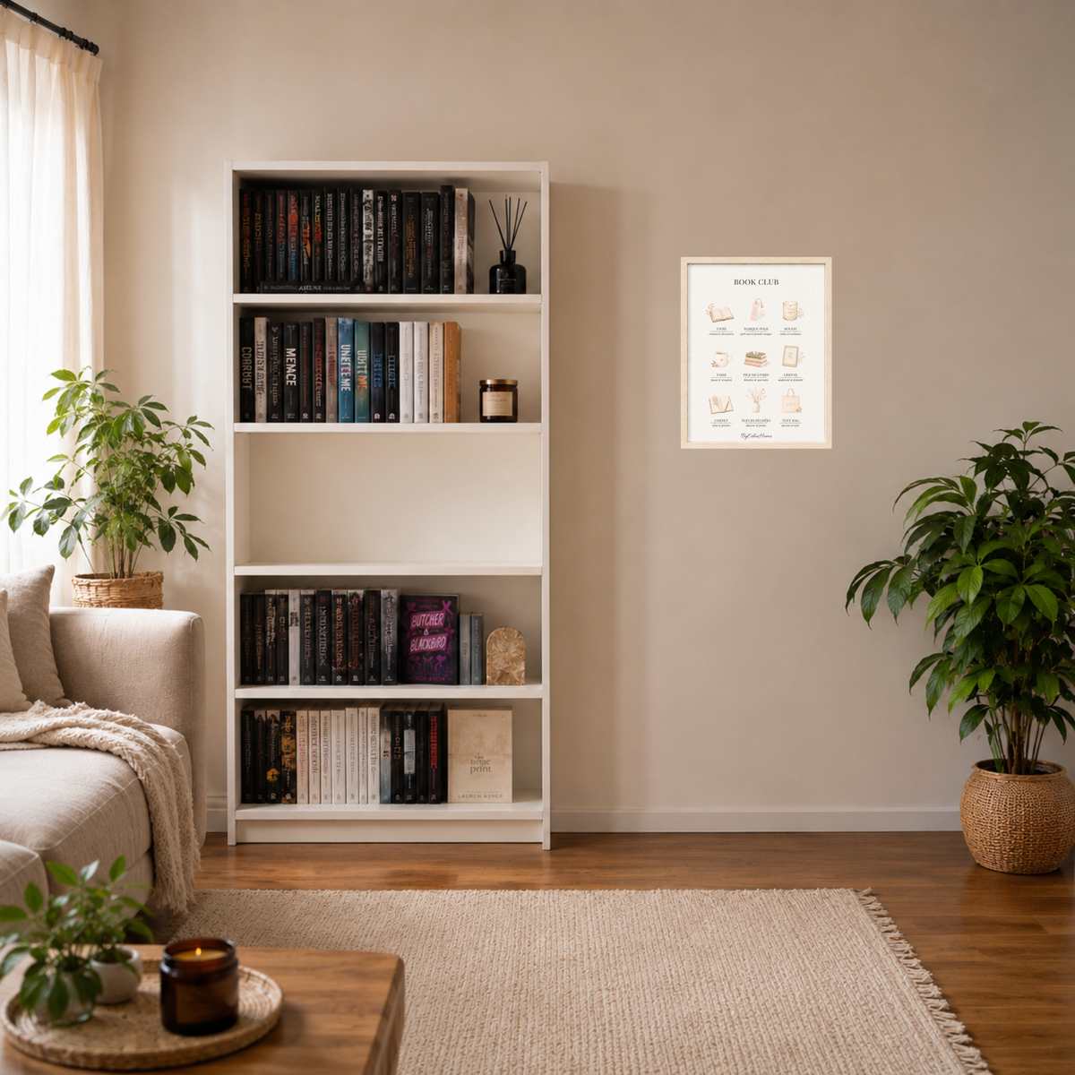 Tableau Book Club [21x30] avec cadre [effet bouleau] dans un coin lecture