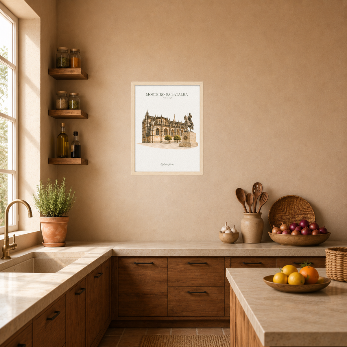 Tableau Batalha [50x70] avec cadre [effet bouleau] dans une cuisine chaleureuse
